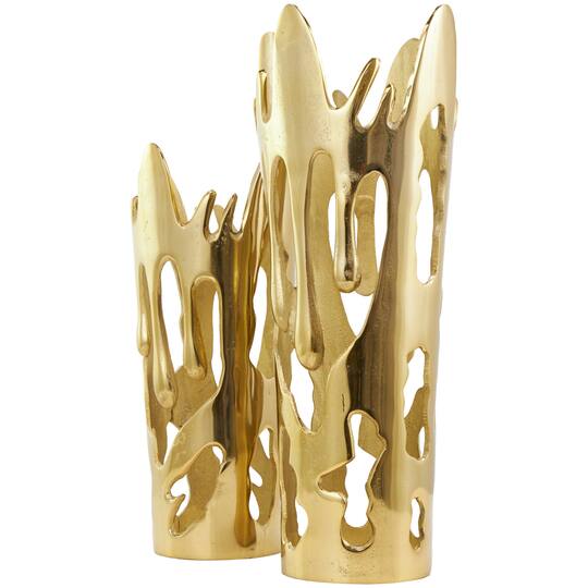 Gold Aluminum Drip Vase with Melting Designed Body Set
